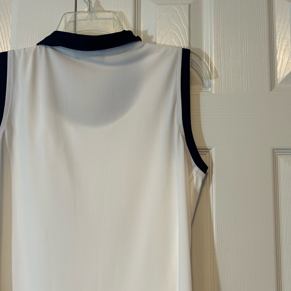 Karl Lagerfeld Tank Top Split Hem White Navy Small Neck Tie Loose Fit Stretch - Picture 3 of 13